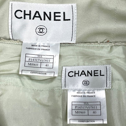 Chanel Coco Mark Button Setup Ruffle 99a Setup Skirt Suit Light Green Ladies