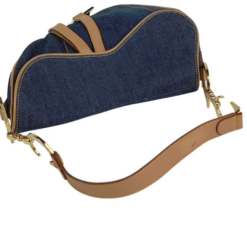 Christian Dior Saddle Bag Handbag One Shoulder Logo Shoulder Bag Denim Navy