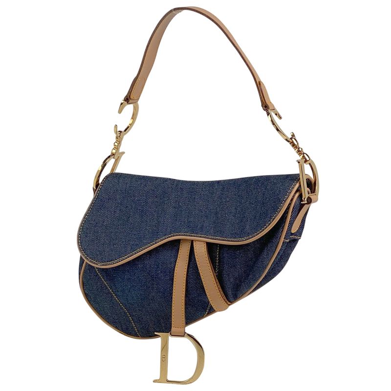 Christian Dior Saddle Bag Handbag One Shoulder Logo Shoulder Bag Denim Navy
