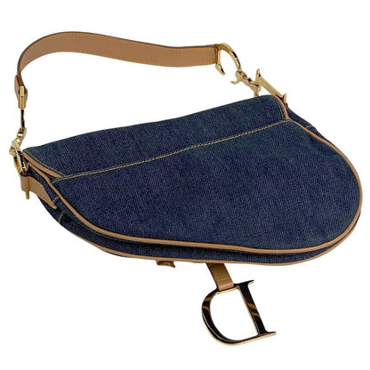 Christian Dior Saddle Bag Handbag One Shoulder Logo Shoulder Bag Denim Navy