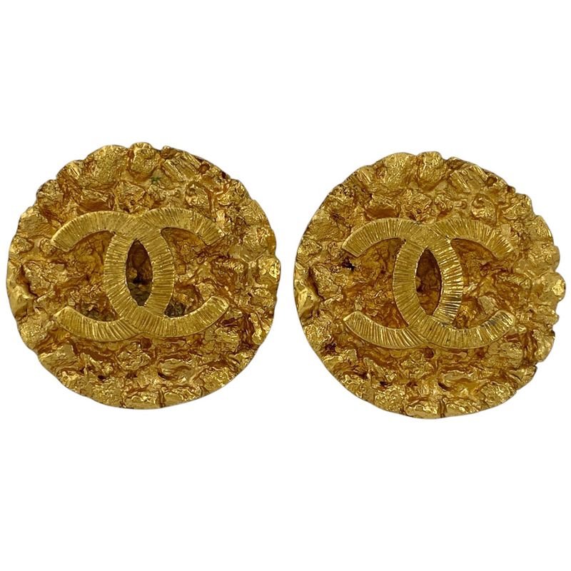 Chanel Coco Mark Round Earrings CC Earrings GP Gold Ladies