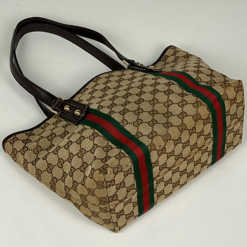 Gucci GG Pattern Tote Bag Sherry Line Web Tote Bag GG Canvas Brown 137396 Women
