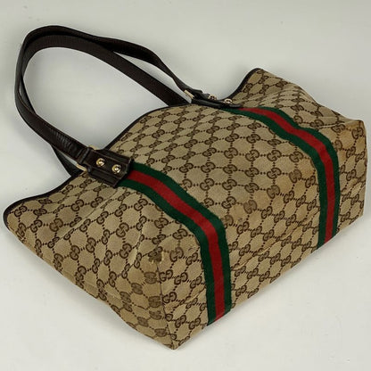 Gucci GG Pattern Tote Bag Sherry Line Web Tote Bag GG Canvas Brown 137396 Women