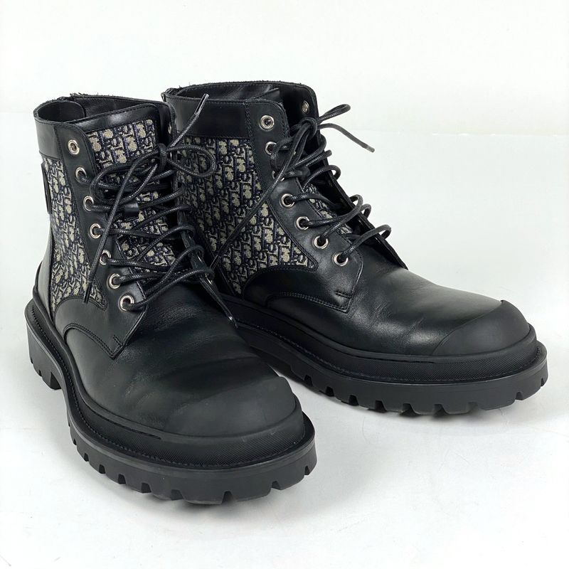 Christian Dior Trotter Pattern Short Boots Oblique Shoes Boots Leather Canvas