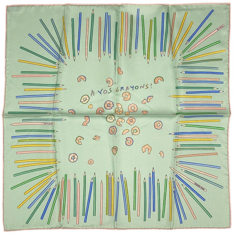 Hermes Petit Carré a Vos Crayons How to Get Out Your Colored Pencils Scarf Silk