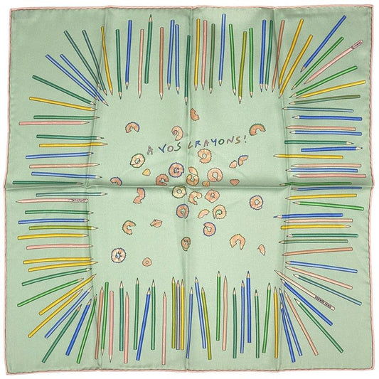 Hermes Petit Carré a Vos Crayons How to Get Out Your Colored Pencils Scarf Silk