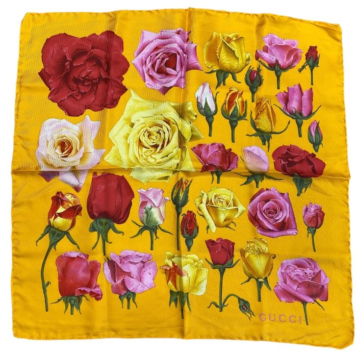 Gucci Scarf Shawl Accessory All-over Pattern Rose Silk Orange Multicolor Gucci