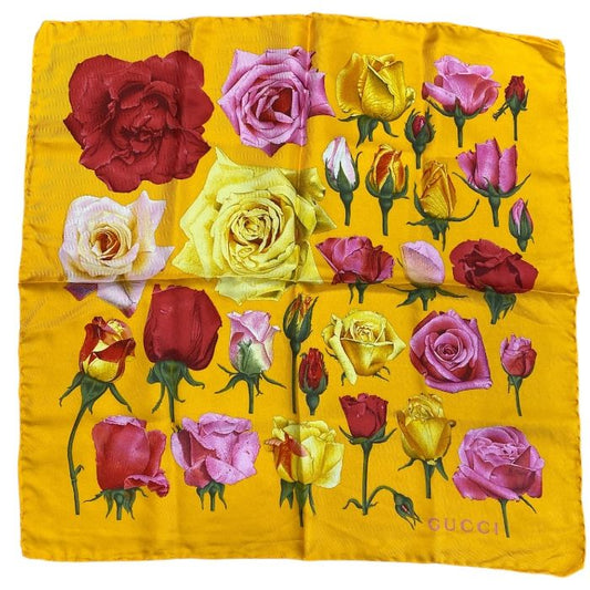 Gucci Scarf Shawl Accessory All-over Pattern Rose Silk Orange Multicolor Gucci