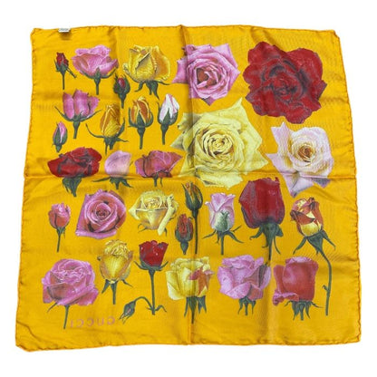 Gucci Scarf Shawl Accessory All-over Pattern Rose Silk Orange Multicolor Gucci