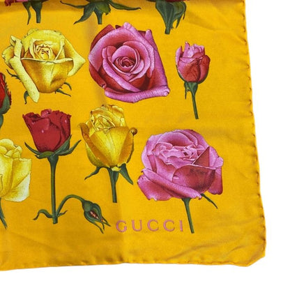 Gucci Scarf Shawl Accessory All-over Pattern Rose Silk Orange Multicolor Gucci
