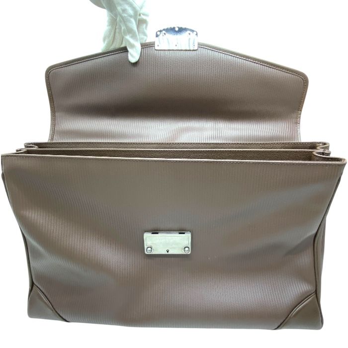 Bvlgari Milleligge Briefcase Business Bag Handbag Leather PVC Brown Silver Logo