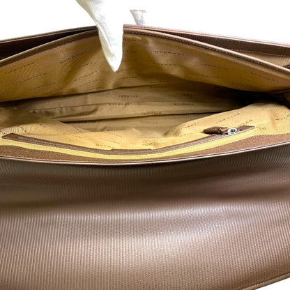 Bvlgari Milleligge Briefcase Business Bag Handbag Leather PVC Brown Silver Logo