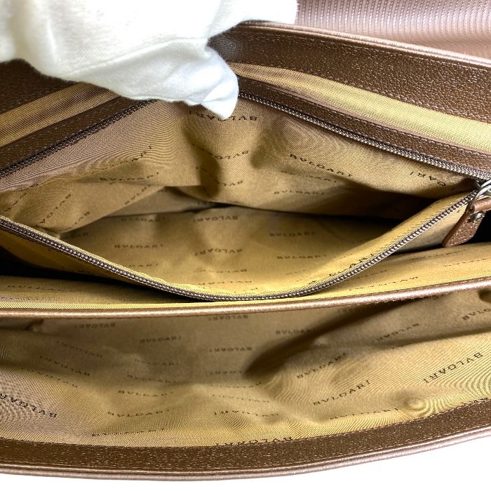 Bvlgari Milleligge Briefcase Business Bag Handbag Leather PVC Brown Silver Logo