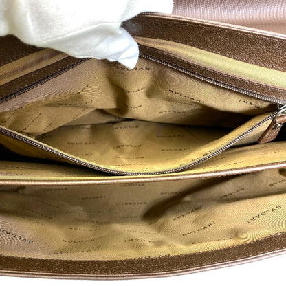 Bvlgari Milleligge Briefcase Business Bag Handbag Leather PVC Brown Silver Logo