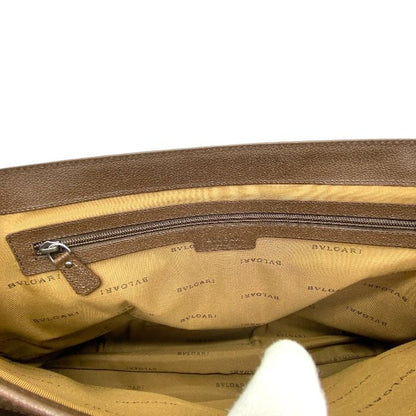 Bvlgari Milleligge Briefcase Business Bag Handbag Leather PVC Brown Silver Logo