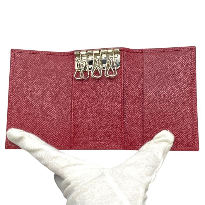 Unused Bulgari Bvlgari 6 Key Case Compact Logo Clip Leather Red Silver 33742