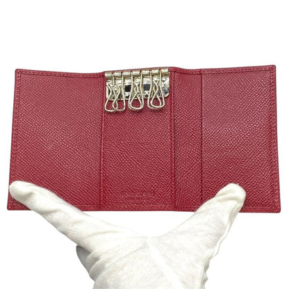 Unused Bulgari Bvlgari 6 Key Case Compact Logo Clip Leather Red Silver 33742