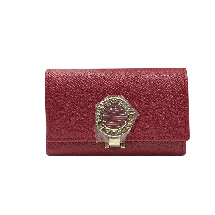 Unused Bulgari Bvlgari 6 Key Case Compact Logo Clip Leather Red Silver 33742