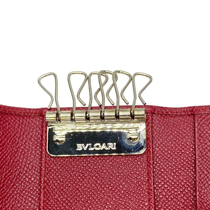 Unused Bulgari Bvlgari 6 Key Case Compact Logo Clip Leather Red Silver 33742