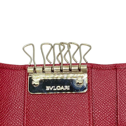 Unused Bulgari Bvlgari 6 Key Case Compact Logo Clip Leather Red Silver 33742