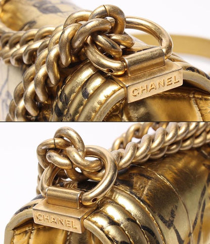 Chanel Chain Shoulder Bag Gold Hardware Shape Push Leather Graffiti Boy Chanel