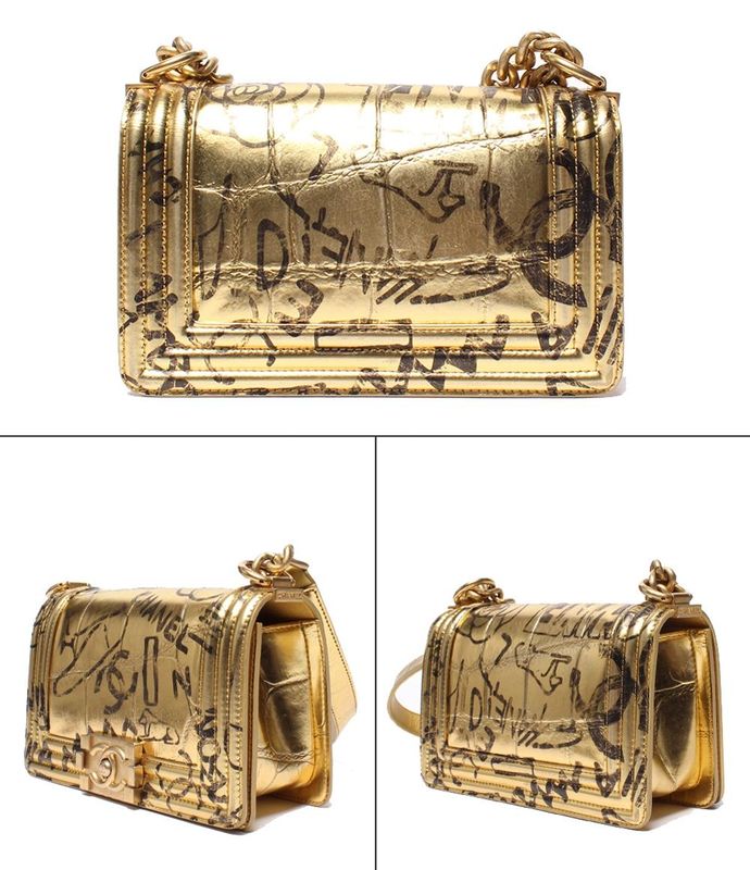 Chanel Chain Shoulder Bag Gold Hardware Shape Push Leather Graffiti Boy Chanel