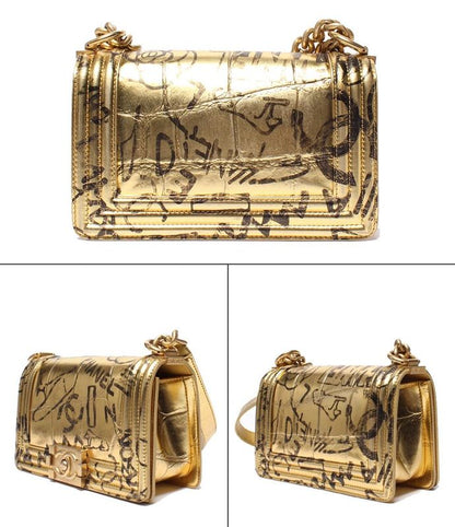 Chanel Chain Shoulder Bag Gold Hardware Shape Push Leather Graffiti Boy Chanel
