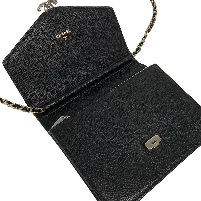 Chanel Wallet Matelasse Black Chain Wallet Silver Hardware