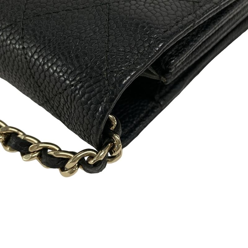 Chanel Wallet Matelasse Black Chain Wallet Silver Hardware