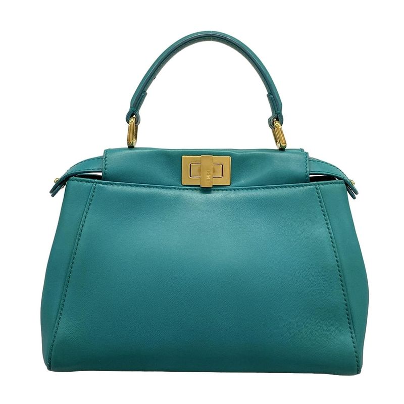 Fendi Handbag Peekaboo Iconic Small 8bn244 Green Leather