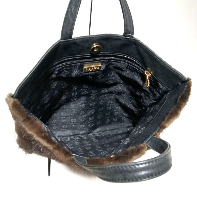 Loewe Handbag - Black and Dark Brown Fur Tote Leather Fur