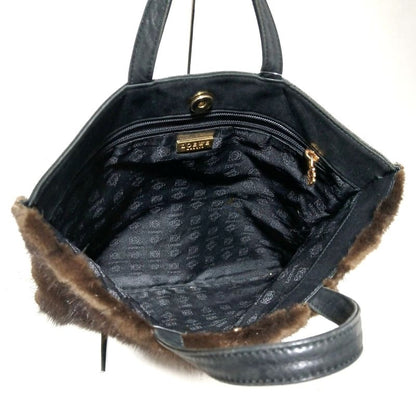 Loewe Handbag - Black and Dark Brown Fur Tote Leather Fur