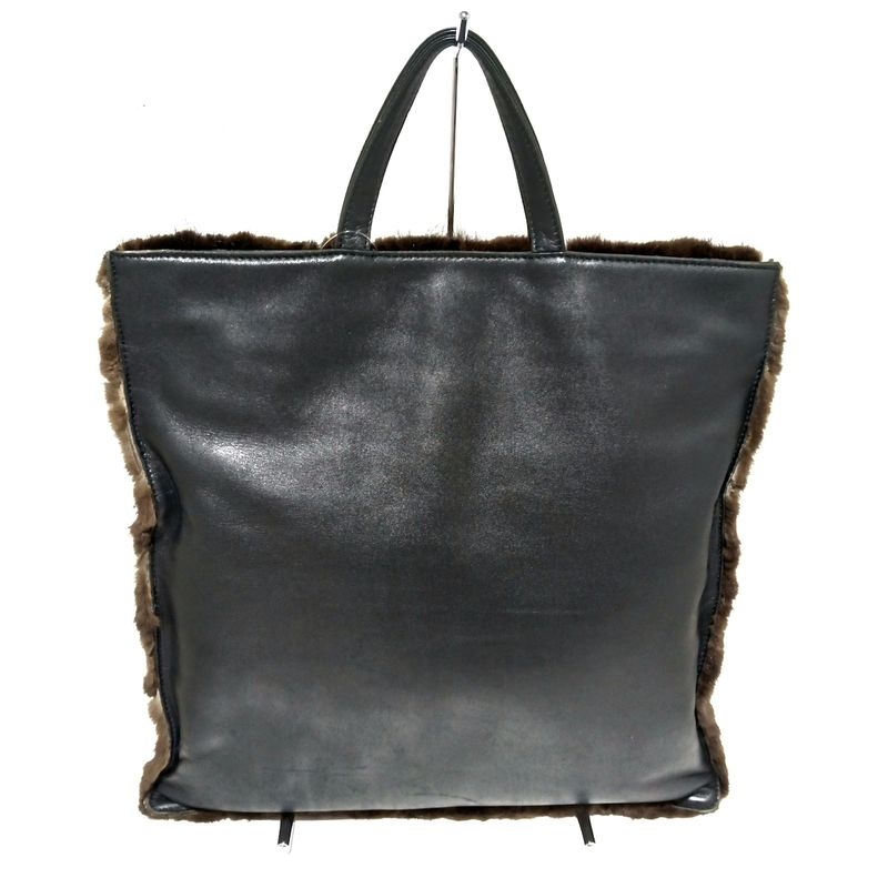 Loewe Handbag - Black and Dark Brown Fur Tote Leather Fur