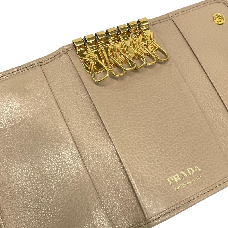 Prada Key Case - 1pg222 Pink Beige 6 Hooks Leather