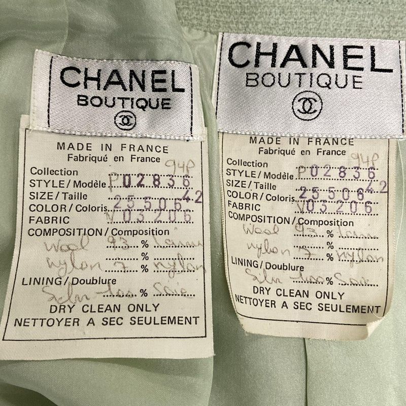 Chanel Skirt Suit Size 42 L Women's Excellent Condition P02836 Light Green Long