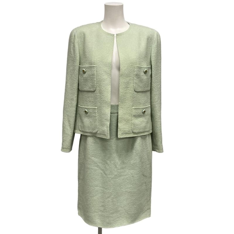 Chanel Skirt Suit Size 42 L Women's Excellent Condition P02836 Light Green Long