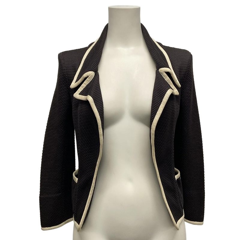 Chanel Jacket Size 34 S Women's Excellent Condition P28058 Dark Brown and Ivory