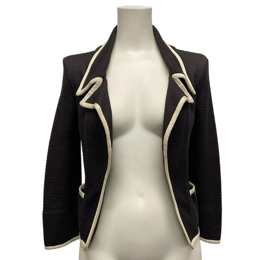 Chanel Jacket Size 34 S Women's Excellent Condition P28058 Dark Brown and Ivory