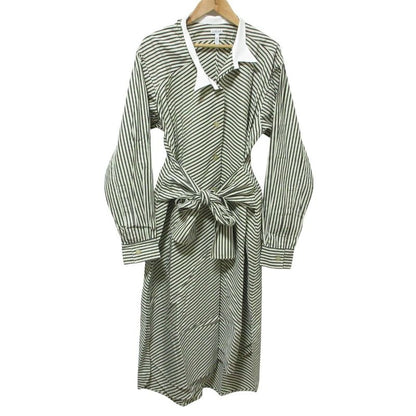 Good Loewe Striped Long Sleeve Shirt Dress 34 Gray White Ladies Preowned USED