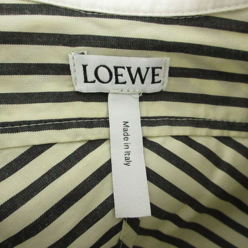 Good Loewe Striped Long Sleeve Shirt Dress 34 Gray White Ladies Preowned USED