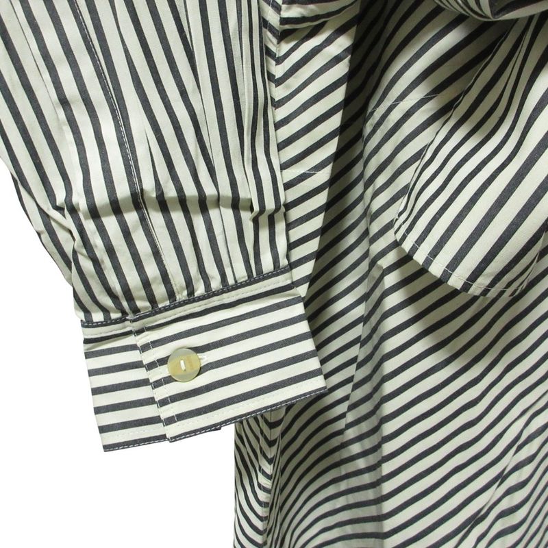 Good Loewe Striped Long Sleeve Shirt Dress 34 Gray White Ladies Preowned USED