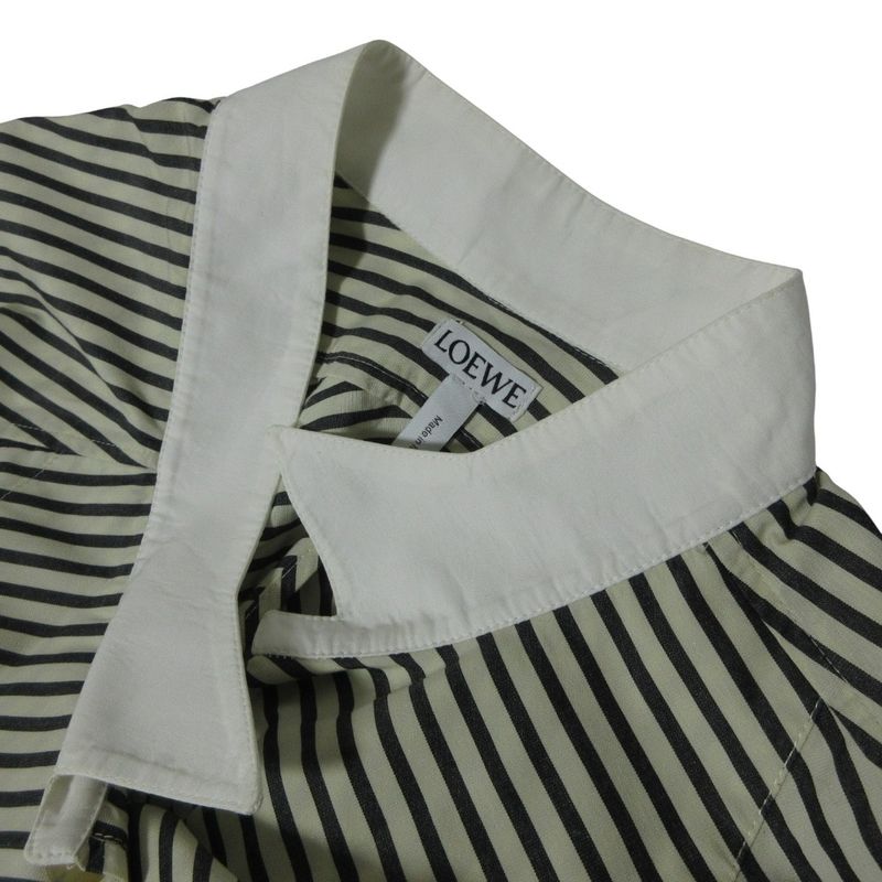 Good Loewe Striped Long Sleeve Shirt Dress 34 Gray White Ladies Preowned USED