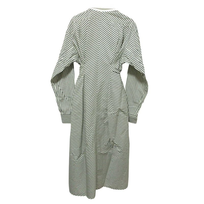 Good Loewe Striped Long Sleeve Shirt Dress 34 Gray White Ladies Preowned USED