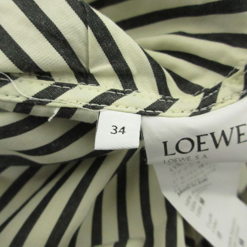 Good Loewe Striped Long Sleeve Shirt Dress 34 Gray White Ladies Preowned USED