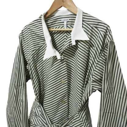 Good Loewe Striped Long Sleeve Shirt Dress 34 Gray White Ladies Preowned USED