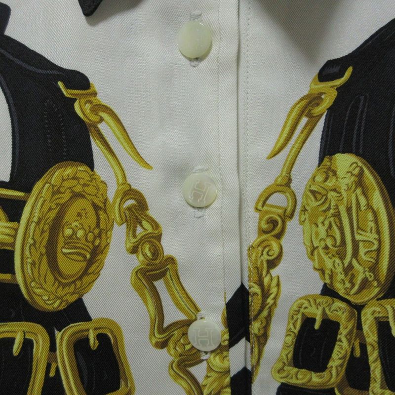 Cleaned Hermes Brides DE GALA Twill Raine Half Sleeve Polo Shirt L White Black