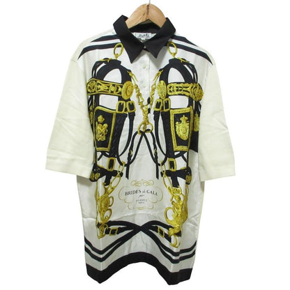 Cleaned Hermes Brides DE GALA Twill Raine Half Sleeve Polo Shirt L White Black