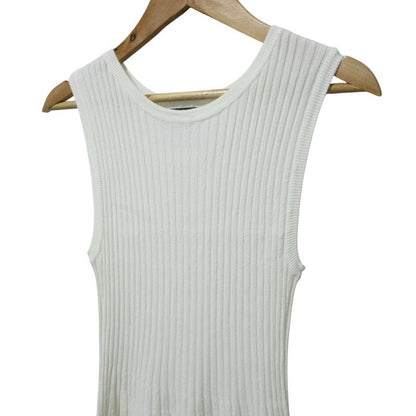 Cleaned Chanel Wide Rib Sleeveless Knee Length Knit Dress P60480 34 White
