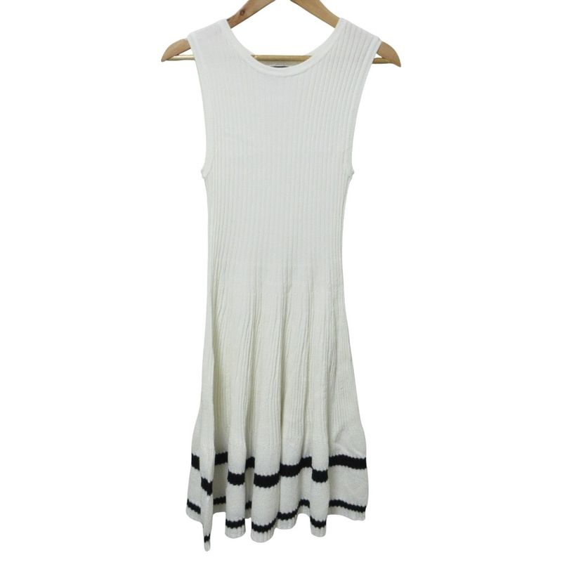 Cleaned Chanel Wide Rib Sleeveless Knee Length Knit Dress P60480 34 White