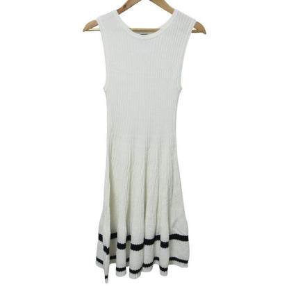 Cleaned Chanel Wide Rib Sleeveless Knee Length Knit Dress P60480 34 White